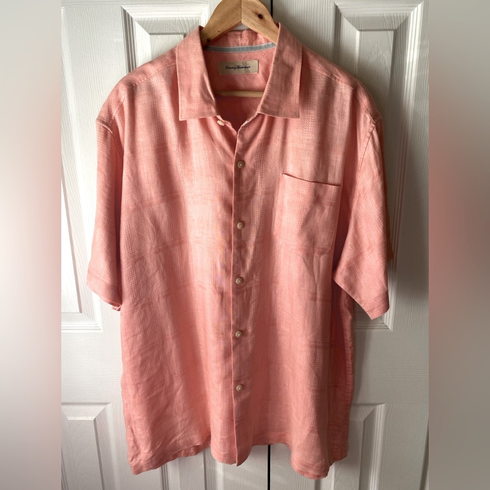 Tommy‎ Bahama Salmon 100% Linen Textured Button Up Shirt SZ XLX
